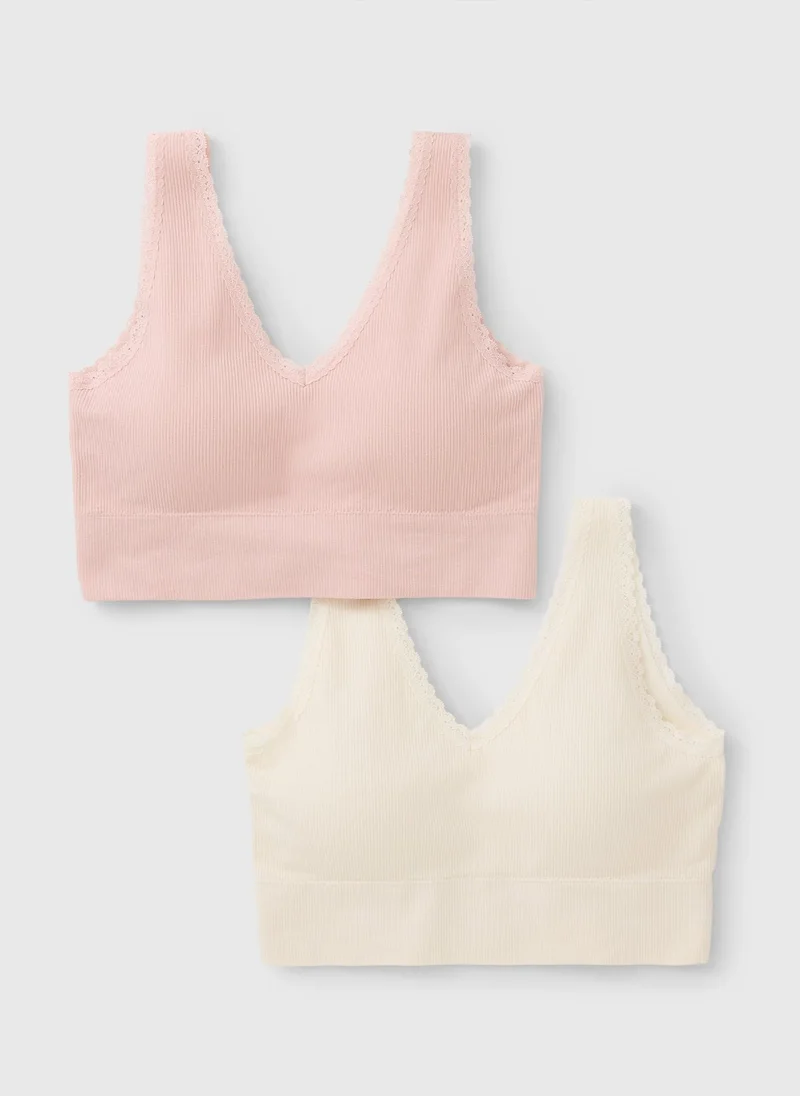 ماتلان 2 Pack Pink & Cream Seam Free Crop Top Bras